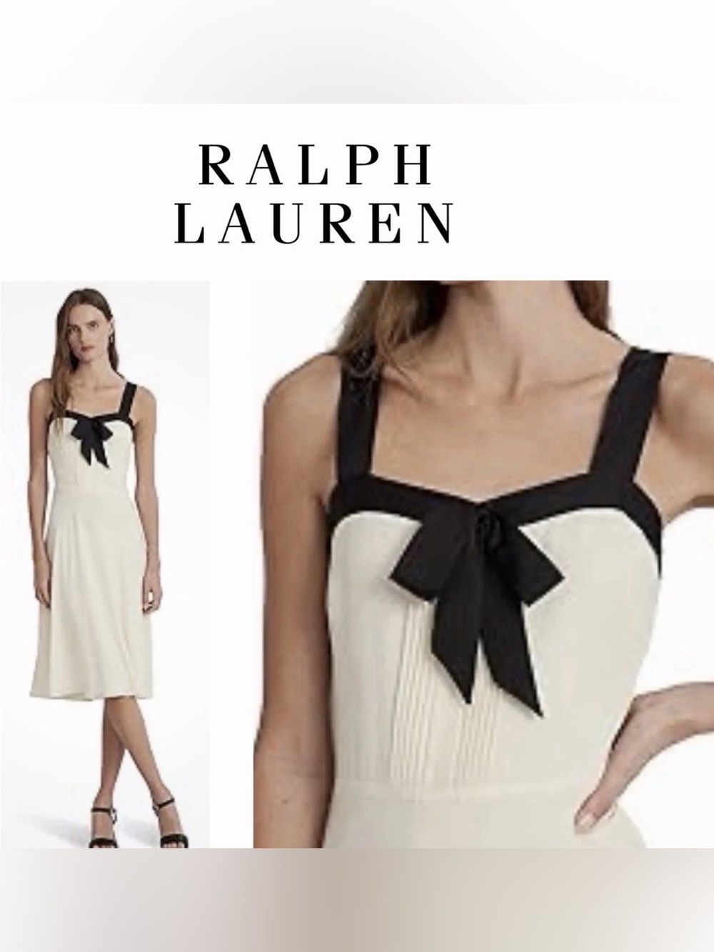 14. Ralph Lauren Color Block Bow Midi Dress in White & Black NWOT